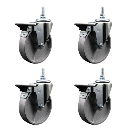 Service Caster 5 Inch Semi Steel 38 Inch Threaded Stem Caster Set with Brake SCC-TS20S514-SSS-PLB-381615-4